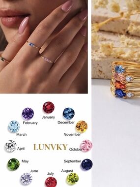 Gold Stacking Birthstone Ring - January Size 6